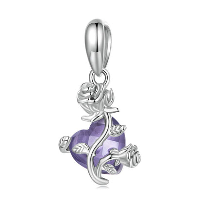 PURPLE HEART & ROSE DANGLE CHARM