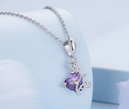 PURPLE HEART & ROSE DANGLE CHARM