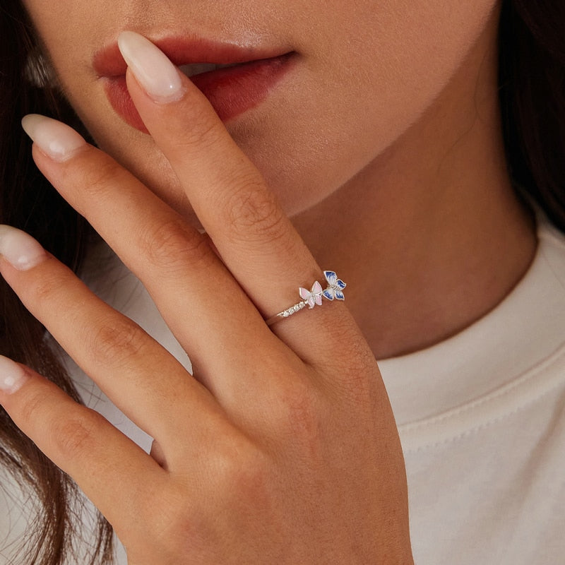 BLUE & PINK BUTTERFLY RING