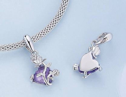 PURPLE HEART & ROSE DANGLE CHARM