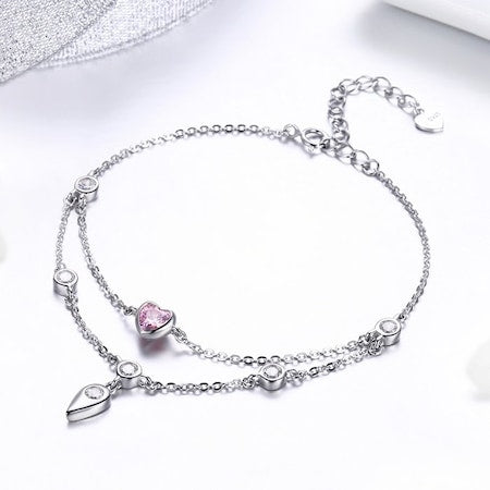 PINK HEART DOUBLE LAYERS BRACELET